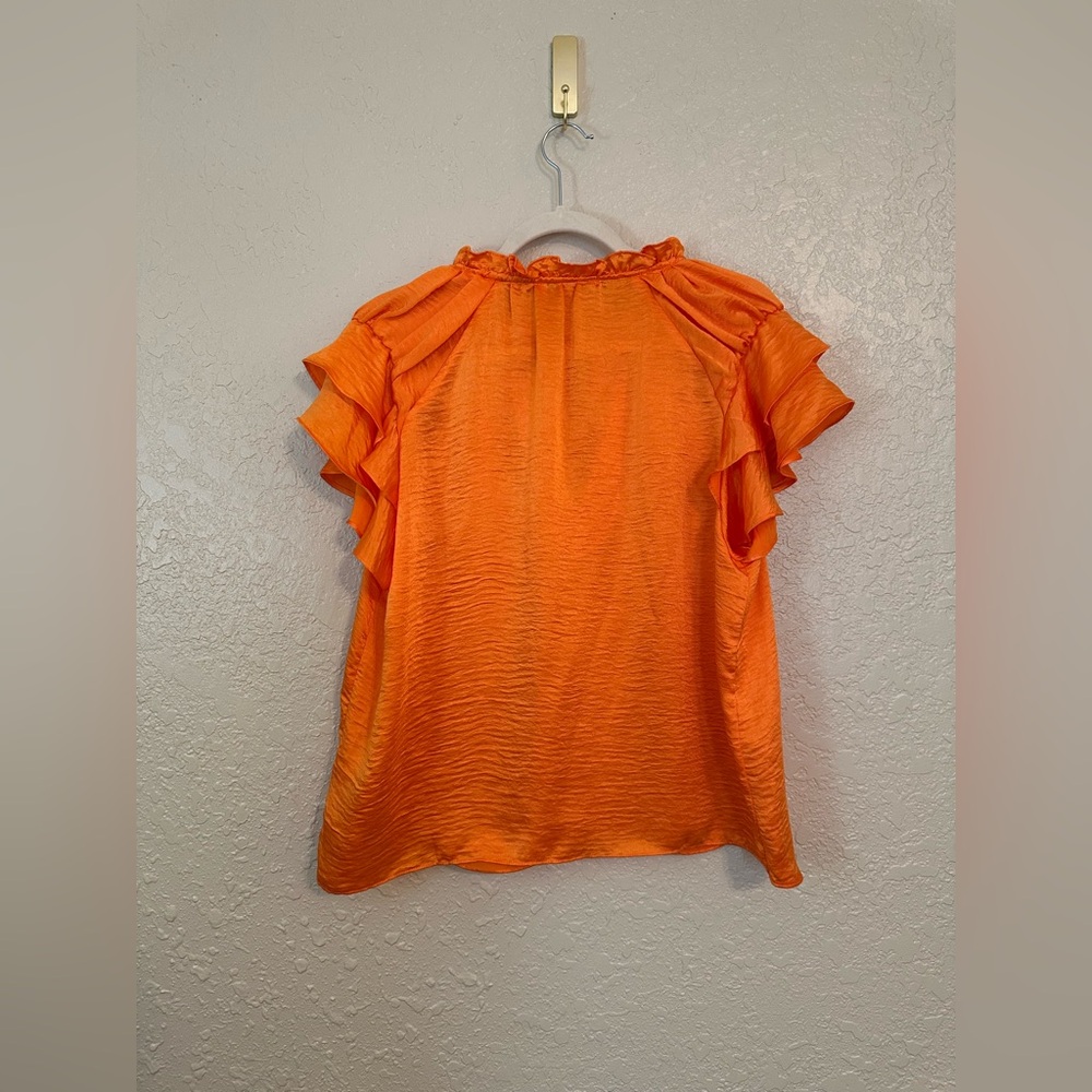 Steve Madden bright orange satin silk ruffle sleeve top size XL - Picture 5 of 5